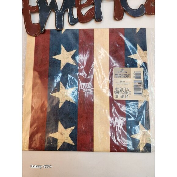 Decorative Metal America Sign & Red Star Wall Decor Set With Hallmark Gift Wrap - Picture 4 of 10